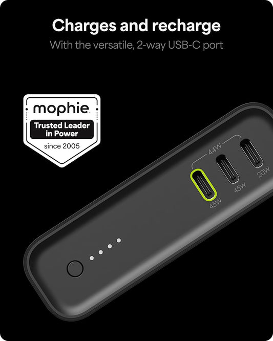 Mophie Powerstation Pro 20,000mAh Power Bank (Gen 3) – Ultra-Fast USB-C PD, 45W Output, Charges 3 Devices, Up to 4 Phone Charges, LED Indicator, Premium Anodized Aluminum Body, Black