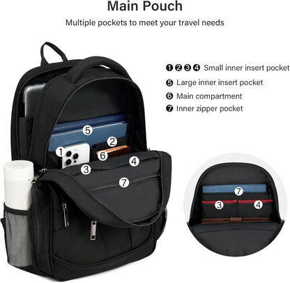 MILADA Travel Backpack For Men Laptop Backpack Women Business Carry On Backpack Airline Approved Fits 16.5 Inch Laptop Bag Work Backpack, Black