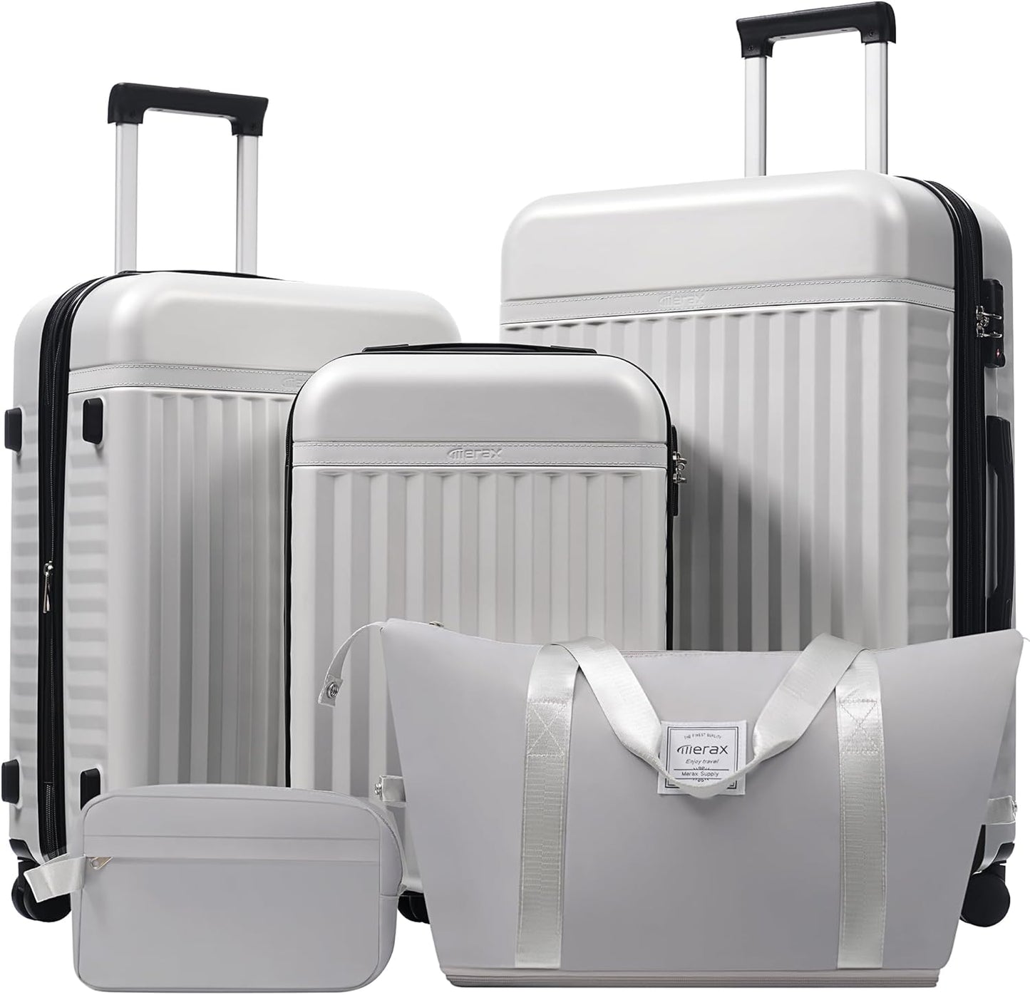 Merax Luggage Sets, Durable Hardshell 3 Piece Suitcase with Double Spinner Wheels and Handle Bags,Lightweight Carry on Luggage with TSA Lock,20+24+28 inches,White Grey