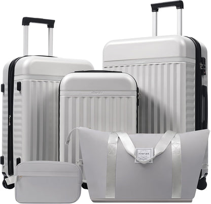 Merax Luggage Sets, Durable Hardshell 3 Piece Suitcase with Double Spinner Wheels and Handle Bags,Lightweight Carry on Luggage with TSA Lock,20+24+28 inches,White Grey