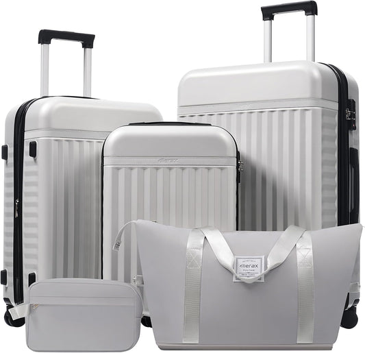 Merax Luggage Sets, Durable Hardshell 3 Piece Suitcase with Double Spinner Wheels and Handle Bags,Lightweight Carry on Luggage with TSA Lock,20+24+28 inches,White Grey