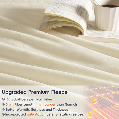 PHF Ultra Soft Fleece Blanket King Size, No Shed No Pilling Luxury Plush Cozy 300GSM Lightweight Blanket for Bed, Couch, Chair, Sofa Suitable for All Season, 108" x 90", Cream