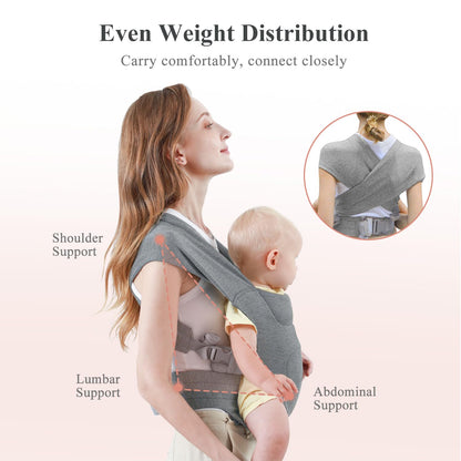 Newborn Carrier, Cozy Baby Carrier, Ergonomic Cross-Back Wrap, Hands-Free with Supportive Comfort, Light Grey