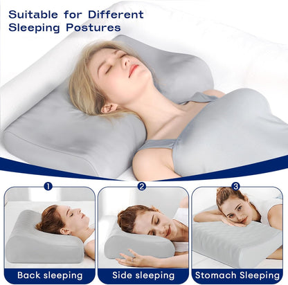 Memory Foam Pillows for Sleeping - Cervical Neck Ergonomic Pillow, Orthopedic Pillow for Neck and Shoulder Pain, Adjustable Cooling Contour Pillow (Grey, Queen)