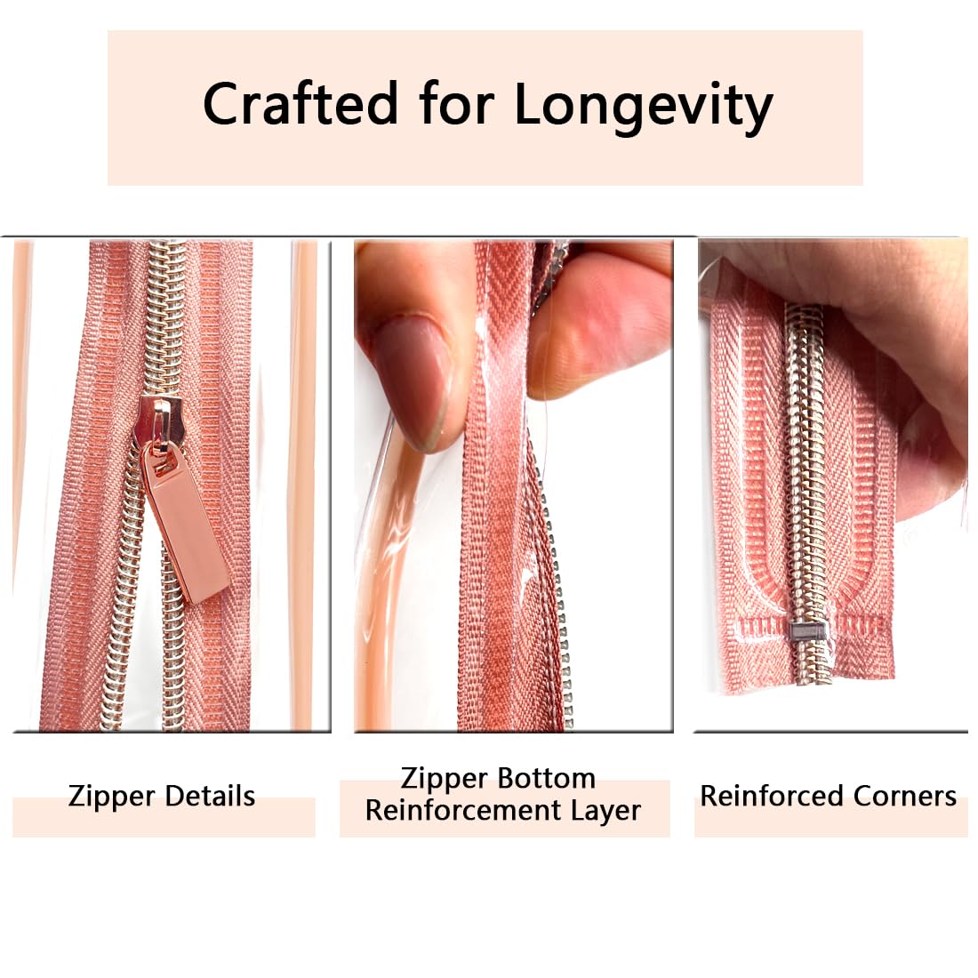 Clear Toiletry Bag, 3 Packs TSA Approved Water resistant Travel Organizer, Airport Airline Travel Essential Carry On Makeup Cosmetic Bags for Women, RosePink - 3 packs