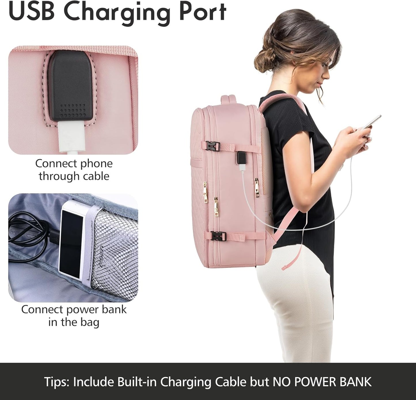 MOMUVO Large Travel Backpack Women, Flight Approved Carry On Backpack, Water Resistant Anti-Theft Large Casual Daypack Fit 17 Inch Laptop with USB Charging Port, Pink