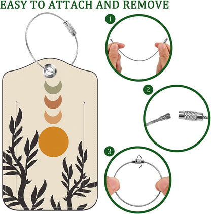 2 PCS Leather Luggage Tags for Suitcase Abstract Botanical Painting Travel Luggage Tag with Privacy Flap Name ID Label and Metal Loop for Travel Bag Suitcase