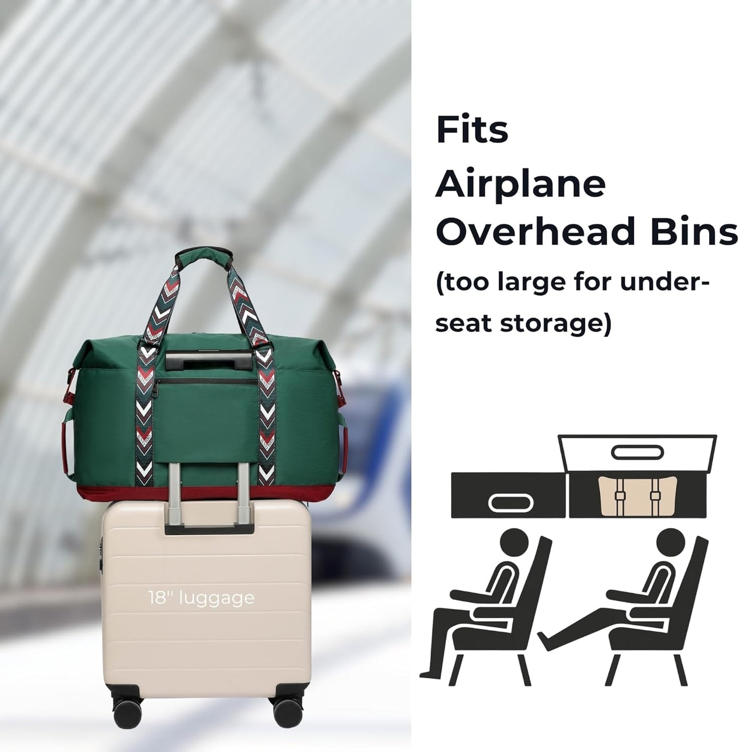 SUNNY BIRD Duffel with Utility Pouch, 40L Weekender Overnight Bag with Shoe Compartment for Travel and Sports (Greenboho)