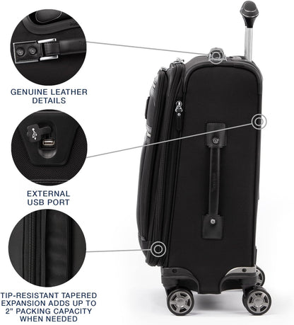 Travelpro Platinum Elite Softside Expandable Carry on Luggage, 8 Wheel Spinner Suitcase, USB Port, Laptop and Tablet Sleeves, Men and Women, Shadow Black, Carry On 20-Inch