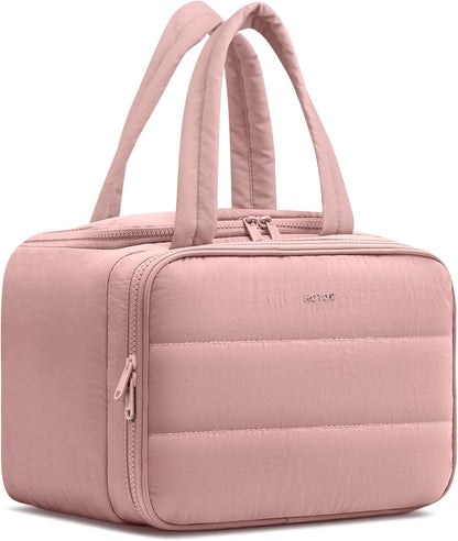 HOTOR Travel Toiletry Bag - Wide-Open Toiletry Bag for Women, Multi-Pocket Makeup Bag for Travel Essentials, Wet & Dry Separation Travel Accessories for Trip, Gym, 12.6" x 6.3" x 8.9", Dark Pink