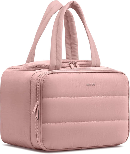 HOTOR Travel Toiletry Bag - Wide-Open Toiletry Bag for Women, Multi-Pocket Makeup Bag for Travel Essentials, Wet & Dry Separation Travel Accessories for Trip, Gym, 12.6" x 6.3" x 8.9", Dark Pink