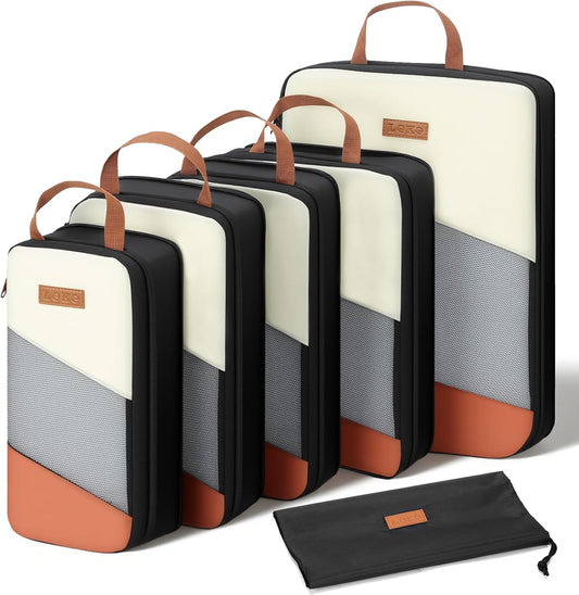 Packing Cubes for Travel, Compression 6 Set Organizer Bags for Women with Shoe Bag & Laundry Pouch, Luggage Organizers for Suitcase, Carry On & Trips, Travel Essentials