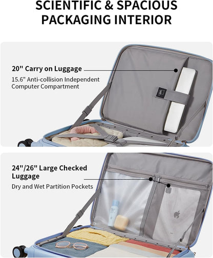 aji Expandable Top Opening Carry On Luggage Airline Approved, 20 Inch Lightweight Hardside Carry On Suitcase with Spinner Wheels, Travel Luggage with Laptop Compartment for Women Men, Blueberry Blue
