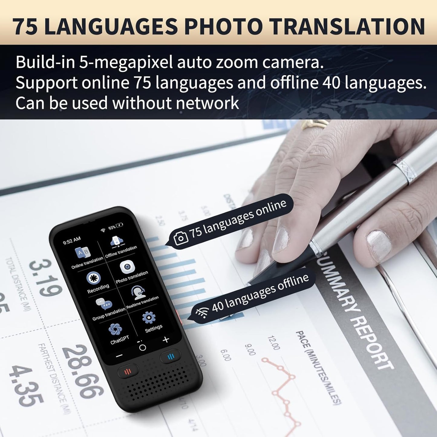 Language Translator Device No WiFi Needed, Upgraded Ai ChatGpt Translator with 150+ Languages, Offline/Photo/Real Time Translation Device for Travel Business Learning