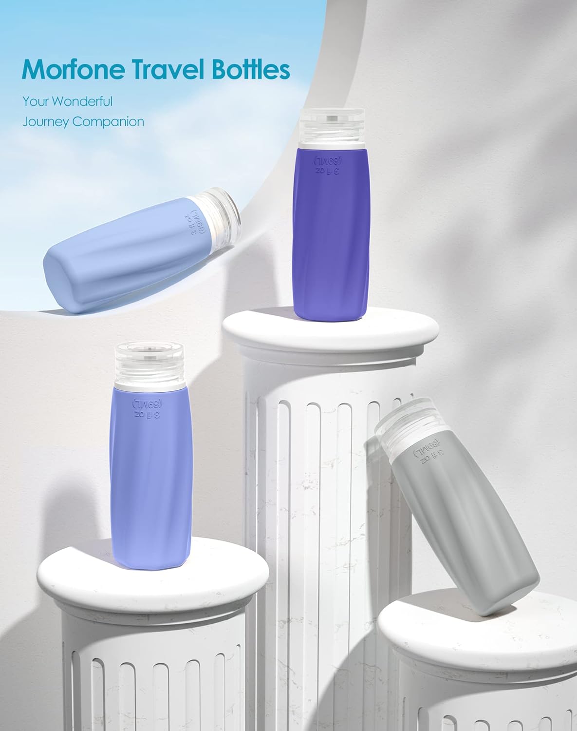 Morfone Travel Bottles for Toiletries, 3oz TSA Approved Travel Size Containers Leak Proof Squeezable Travel Accessories Refillable for Shampoo Conditioner Lotion Liquids(Blue)