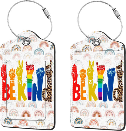 2 Pcs Luggage Tags for Suitcases, PU Leather Cruise Ship Luggage Tags with Privacy Cover Label Address Card and Durable Metal Ring Suitable for Men Women Handbags Backpacks Schoolbag,Fingers Letters