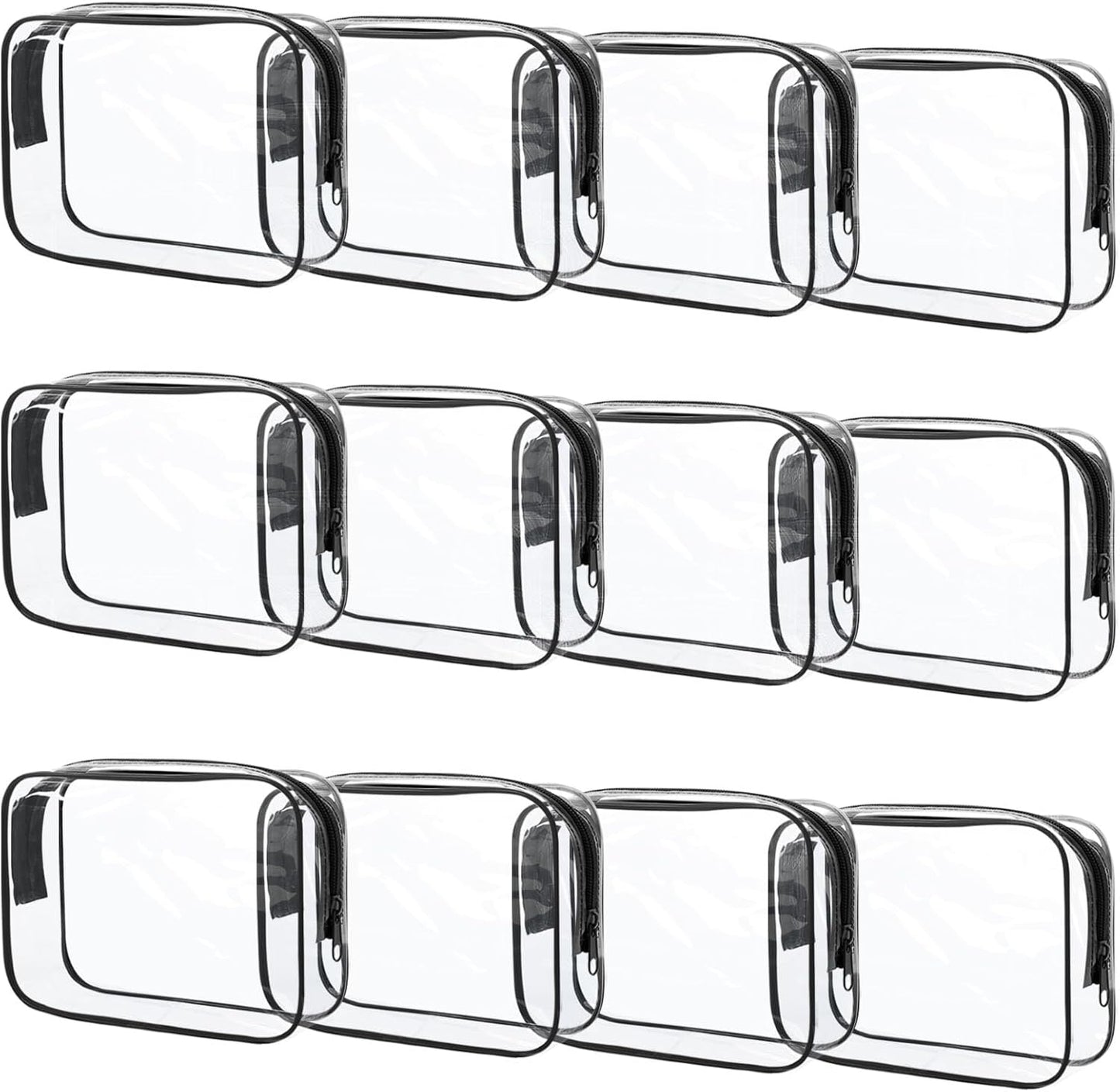 12 Pcs Clear Makeup Bag PVC Waterproof Zippered Clear Cosmetic Toiletry Makeup Carry Pouch for Women Men Vinyl Plastic Organizer Case for Vacation Bathroom (Small, Black)