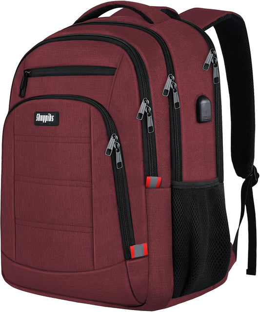 Backpack for Women Men, Travel School Backpacks for Teen Boys, Bookbag with USB Charging Port, Anti Theft College Backpack Fits 15.6 Inch Laptop, Casual Work Business Back Pack, Red