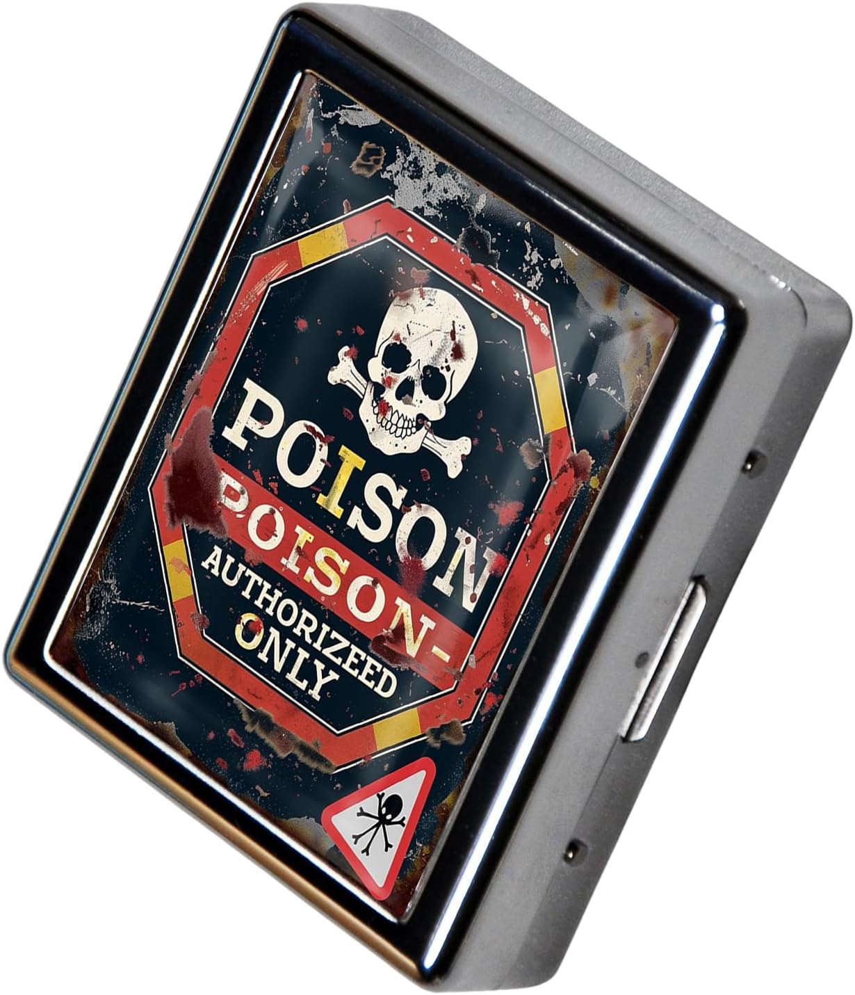 8‑Compartment Metal Pill Box Organizer – Portable Medicine Case 3″×2.6″ | Food‑Grade Dividers | Secure Snap Button Lid | Travel & Gift for Seniors (Toxic Zone)