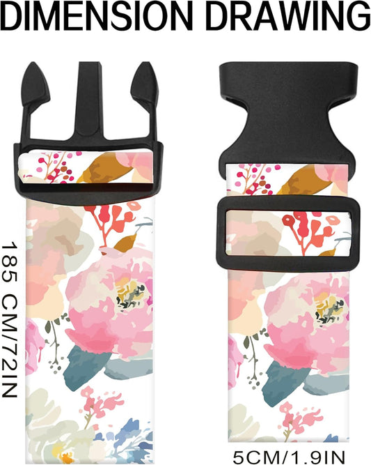 Luggage Straps for Suitcases, Adjustable Travel Belt, Durable Wide Luggage Strap, Cute Suitcase Strap Identifiers with Buckle, Bag Straps for Luggage, Cute Pink Flowers