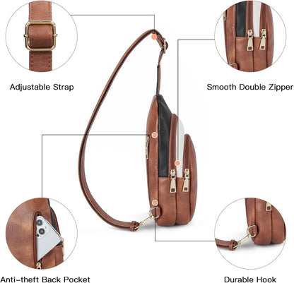 Telena Small Sling Bag for Women Leather Crossbody Fanny Packs Chest Bag for Women