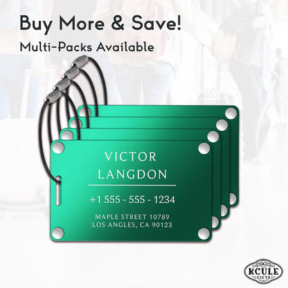 Personalized Luggage Tags for Suitcases - Aluminum Custom Luggage Tags for Backpacks & Bags, Sturdy, Waterproof & Heavy Duty (Green/Card-Sized)