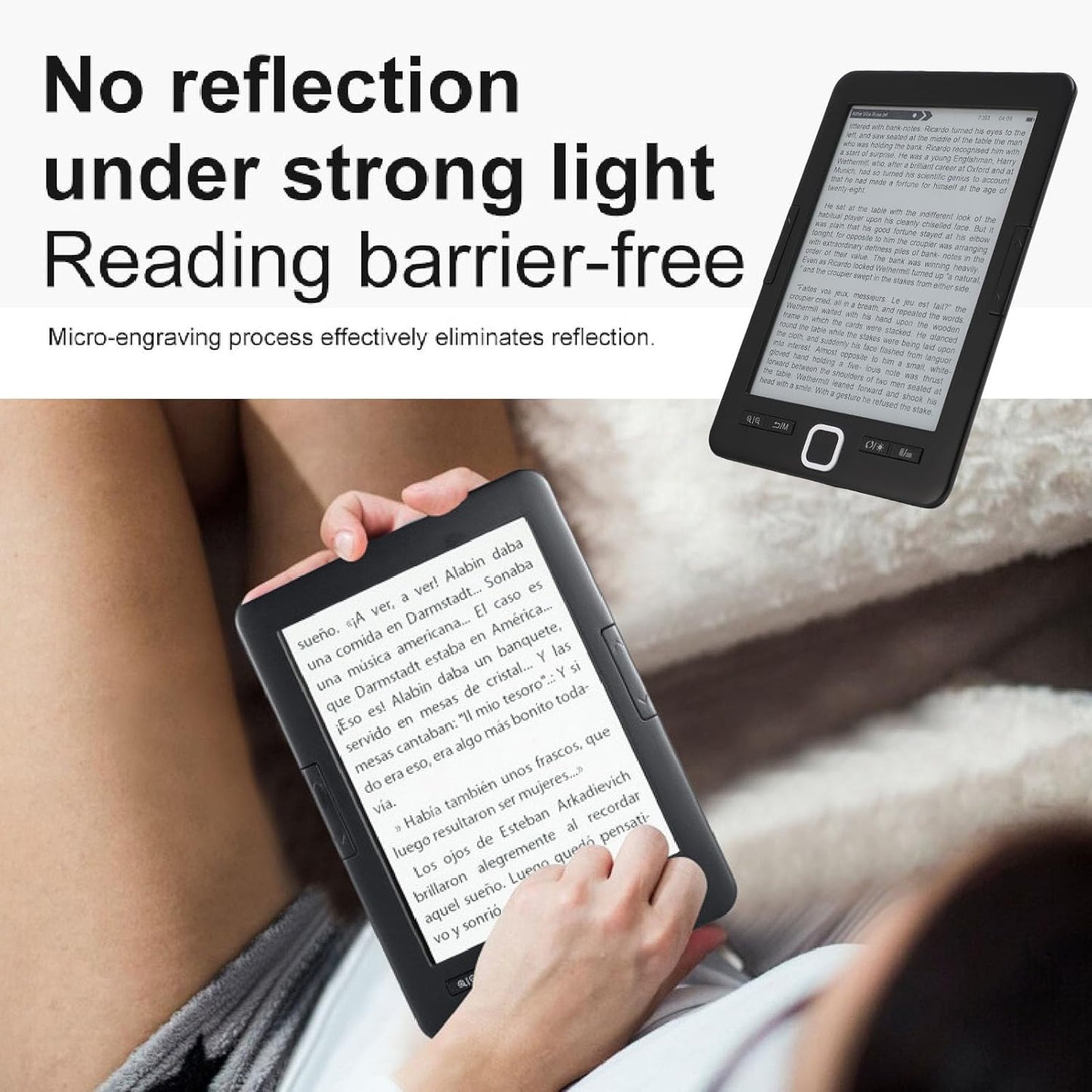 BK6033 Ebook Reader, 6in EInk Screen E Reader, Built in 8G Memory, Adjustable Font Sizes, Types & Brightness, Portable Electric Book Readers, Audiobooks, 32G Expansion