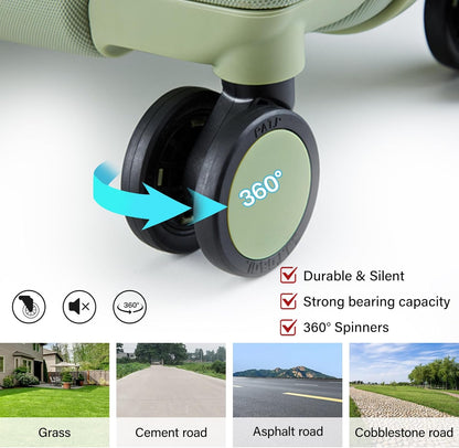 Hanke Hard Shell Luggage Sets 2 Pieces, Carry On and Checked Luggage Sets with Spinner Wheels, Durable PC Hardside Rolling Suitcase for Travel (20/28 Inch, Bamboo Green)