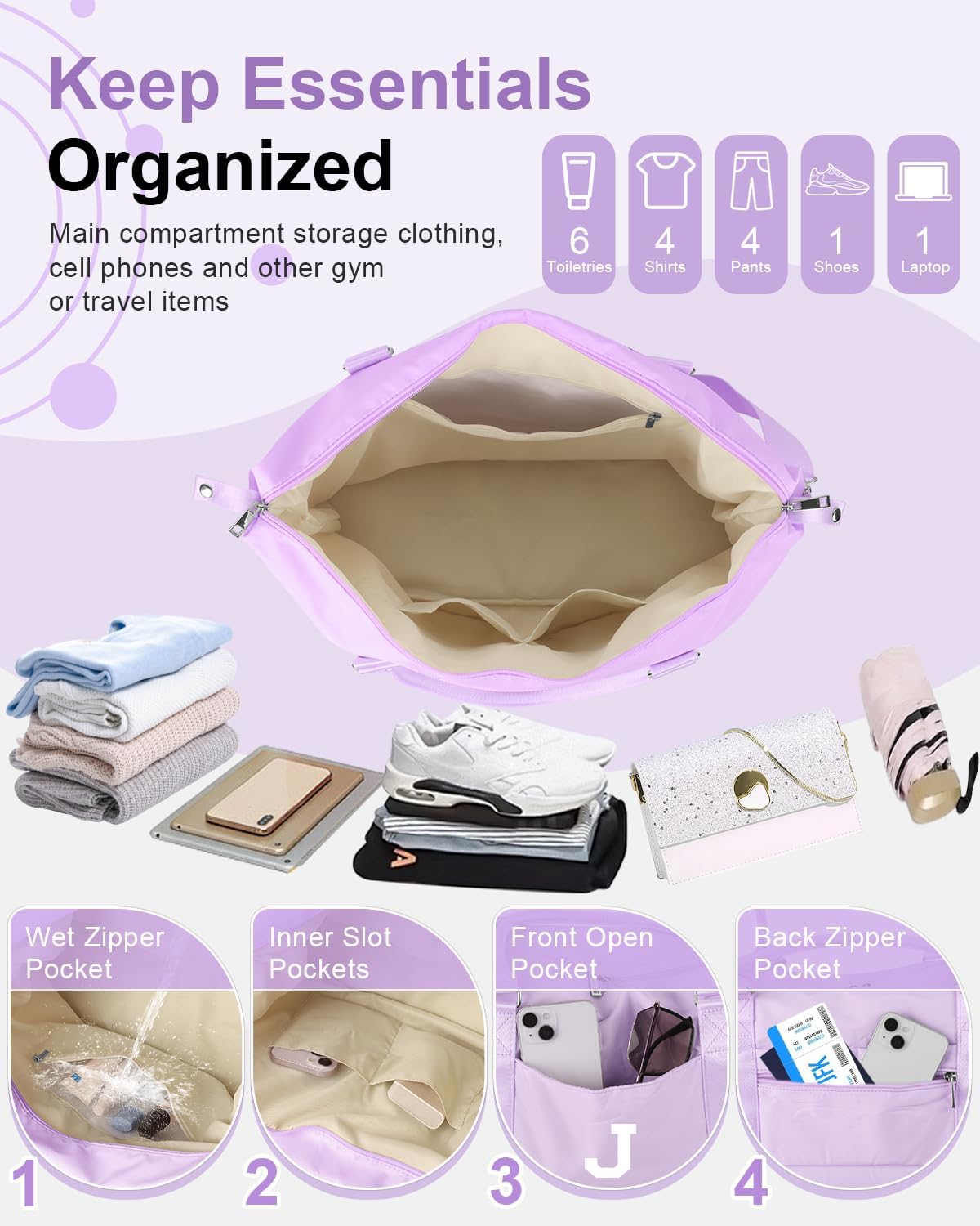 Daughter Niece Gifts for Teen Girl Kids, Initial Travel Duffel Bag Sports Gym Bag Personalized Gifts Weekender Bag，Monogram Overnight Bag Cute Dance Bag Birthday Bridesmaid Gifts for Women(Purple, J)