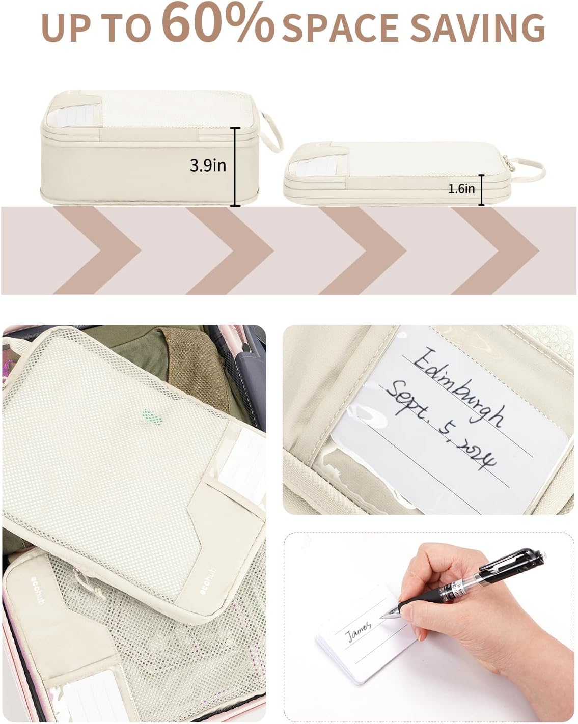 ECOHUB 4 Set /6 Set Packing Cubes for Travel Durable Suitcase Organizer Bags Set with Personalized Tag Various Sizes Travel Essentials Traveling Accessories for Luggage Machine Washable