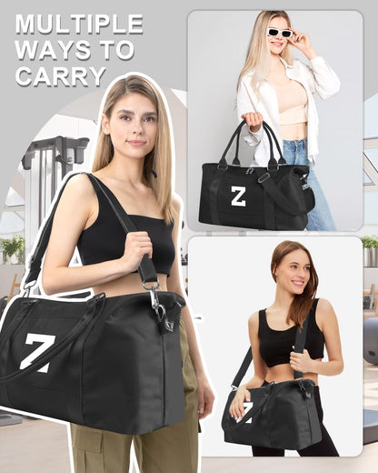 Initial Travel Duffel Bag Sports Gym Bag for Boys Teen Birthday Gifts,Black Personalized Weekender Bag Carry On Tote Bags for Men,Waterproof Overnight Luggage Bag Airplane Travel Essentials(Letter Z)