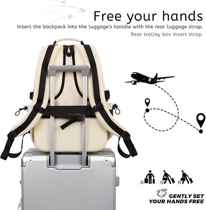 Lohol Multi-Pocket Backpack with 15.6 inch Laptop Compartment, Water Resistant Bookbag for School College and Travel (Beige)