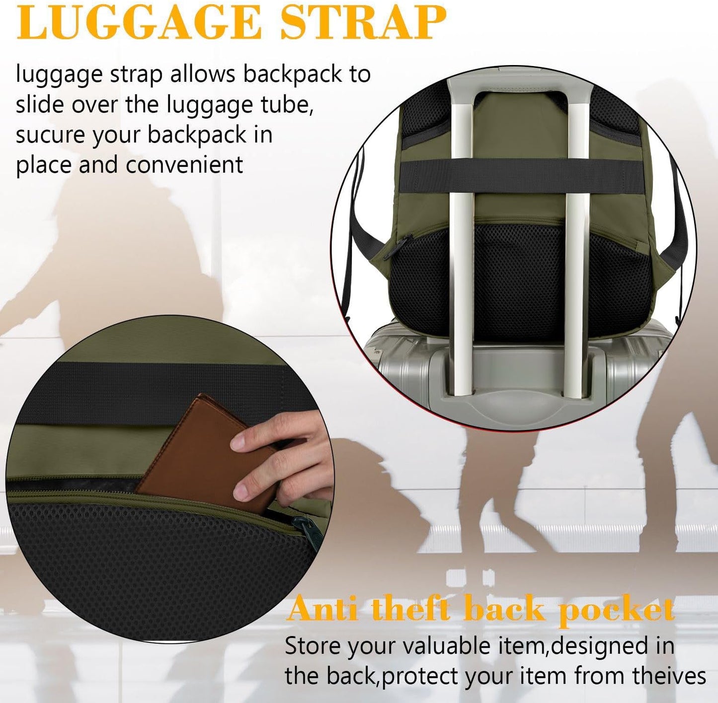 MATEIN 15.6 Inch Travel Laptop Backpack, Sturdy Computer Backpack for Women Men with USB Charging Port, Lightweight Fashion Water Resistant Traveling Backpack Casual Daypack for College Offic, Green