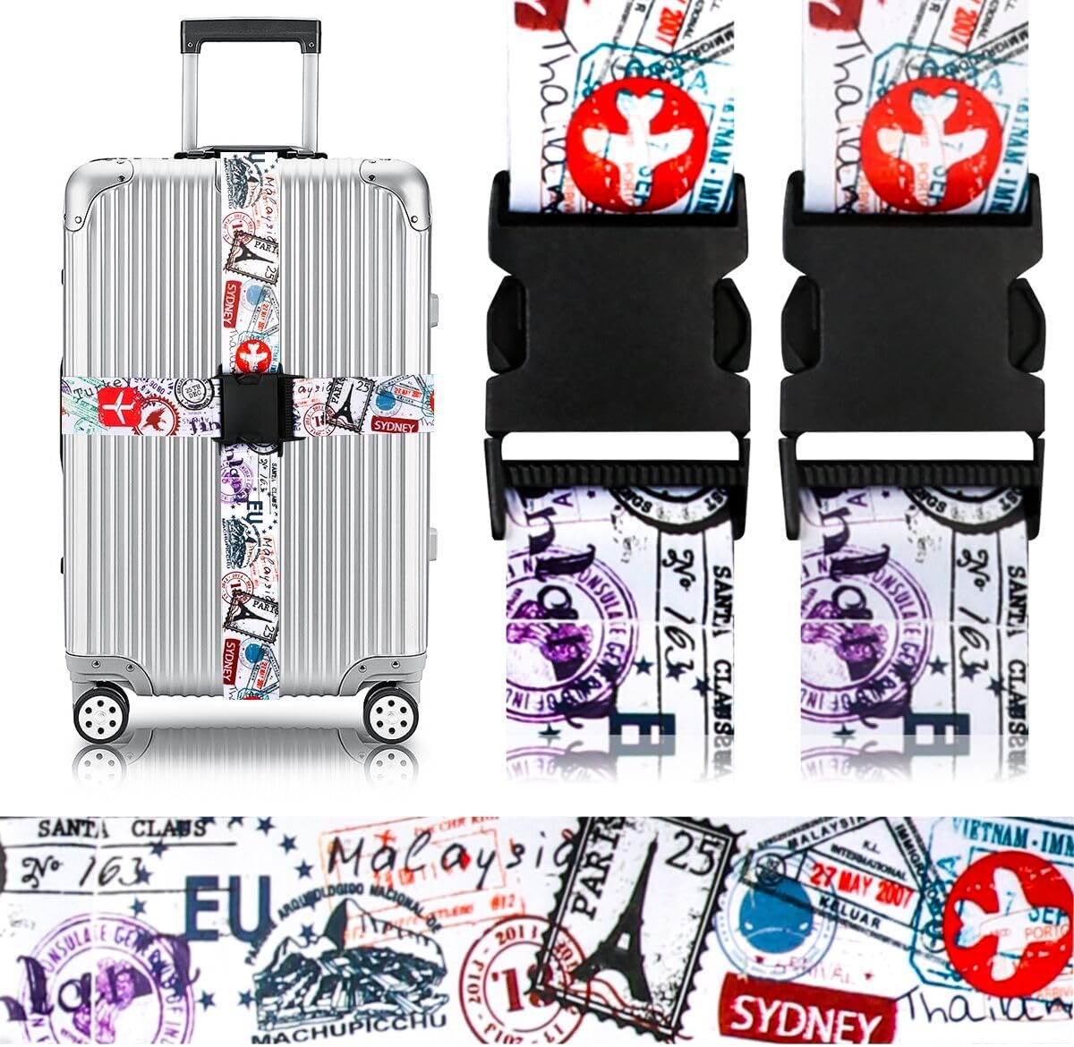 Adjustable Travel Luggage Strap Suitcase Belt Travel Bag Accessories 1.96 in W x 6.23 ft L