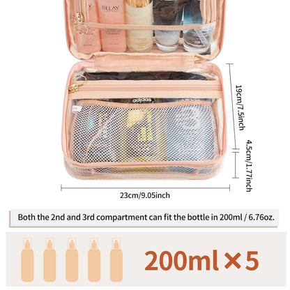CUBETASTIC Hanging Travel Toiletry Bag for Women, Clear Makeup Bags Portable Transparent Cosmetic Case Small Skincare Pouch Waterproof Travel Bag for Toiletries