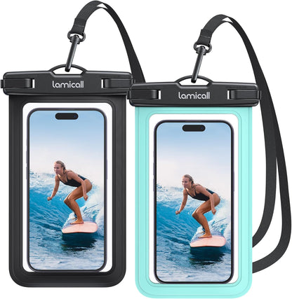 Lamicall 2Packs Waterproof Pouches, Beach Vacation Essentials for Wemen Men, Cruise Essentials 2025, Travel Beach Ship Accessories, Water Accessories, Green &Black