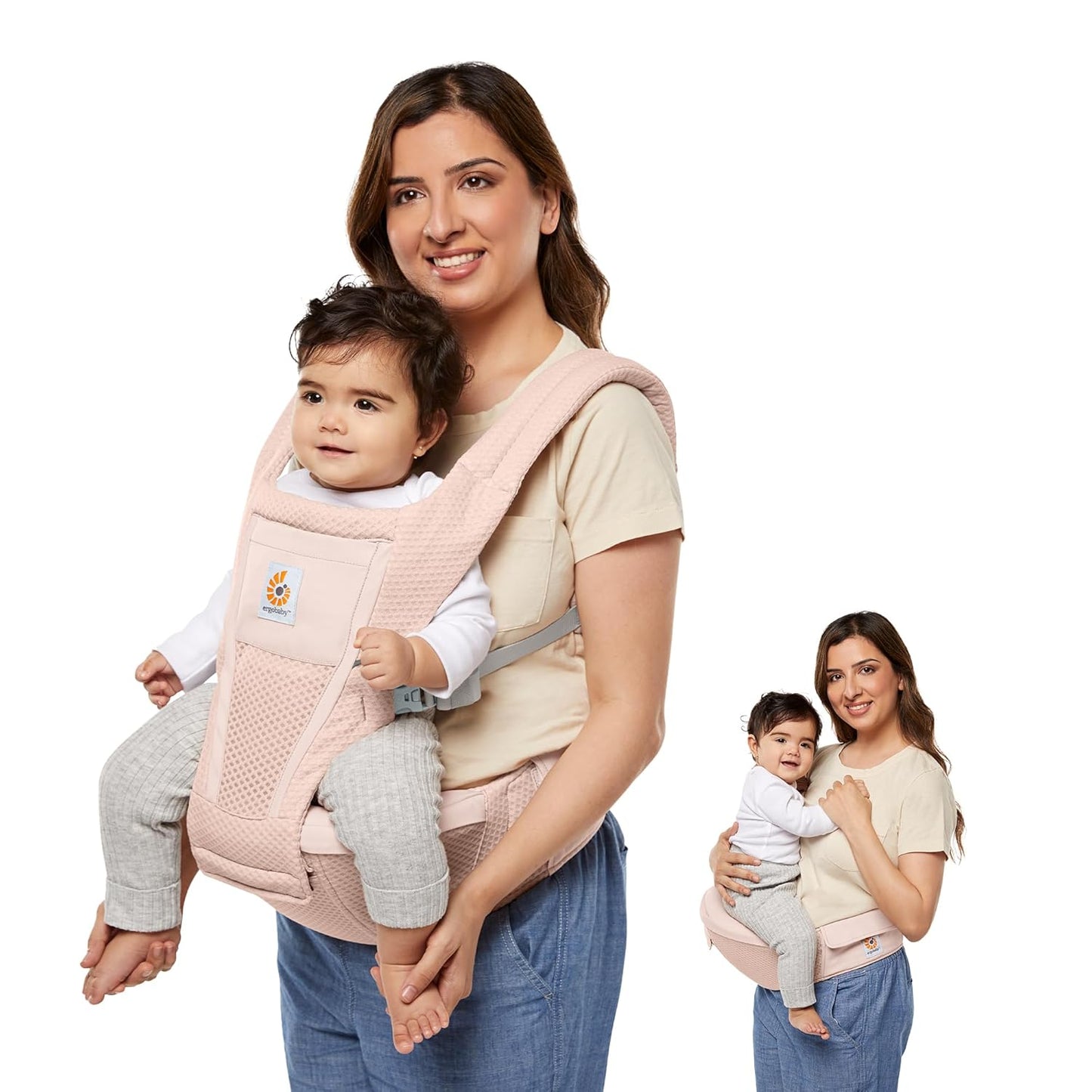 Ergobaby Alta 2-in1 Hip Seat and Carrier - All-Position Breathable Mesh Baby Carrier for 4 Months to 48 Months (12lbs - 45lbs) - SoftFlex™ Mesh - Pink Quartz