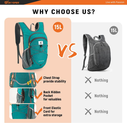 SKYSPER 15L/20L Foldable Hiking Backpack Lightweight Packable Travel Daypack with Chest Strap Small Folding Pack for Walking