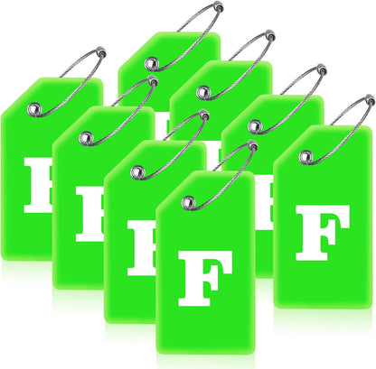 8 Pcs Luggage Tags for Suitcases, 26 Initial Letter Travel Luggage Baggage Identification Labels ID Tags Fully Bendable Tags with Stainless Steel Loop (Letter F, Green)