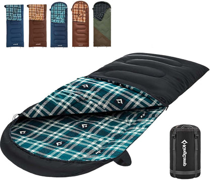 KingCamp Sleeping Bag for Adults, Cold Weather & Warm XL Big and Tall Flannel Sleeping Bags with Compression Sack Portable Waterproof Essentials Gear Accessories for Outdoor Camping