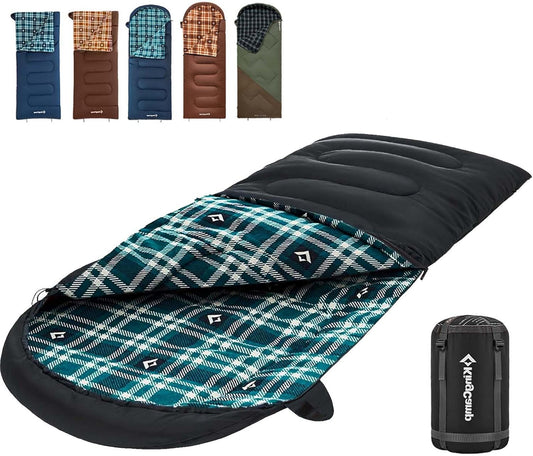 KingCamp Sleeping Bag for Adults, Cold Weather & Warm XL Big and Tall Flannel Sleeping Bags with Compression Sack Portable Waterproof Essentials Gear Accessories for Outdoor Camping