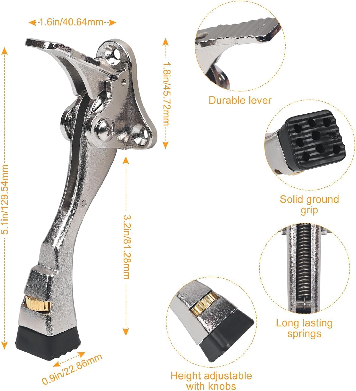 6 Packs Heavy Duty Kickdown Door Stopper, One Touch Adjustable Kickdown Door Stop for Heavy Doors, 4 in Metal Door Kickstand with Rubber Tip & Wall Protectors for Wide Doors