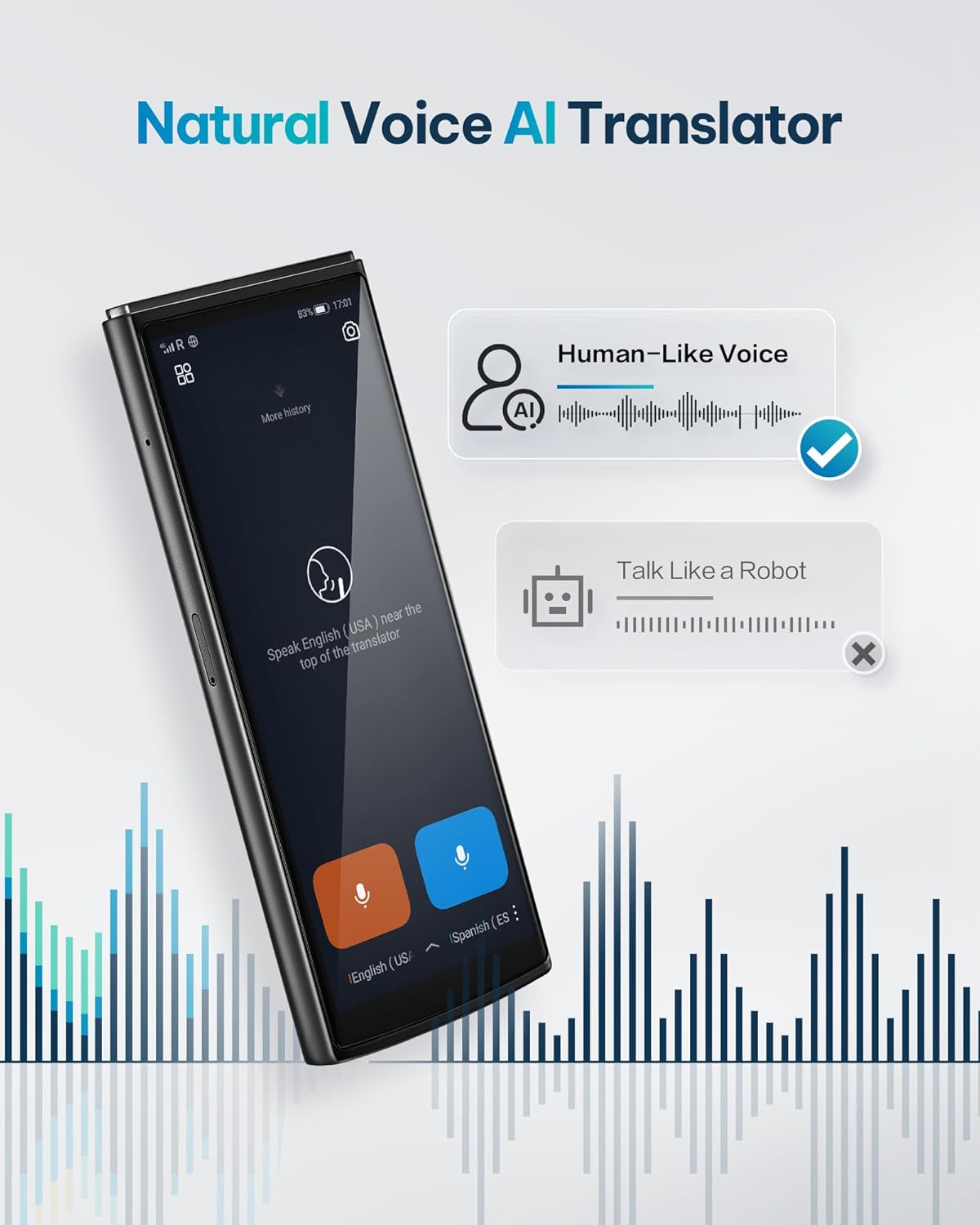 AI Language Translator Device — 60 Languages, Real-Time Split-Screen & Two-Way Instant Voice Translation, 18 Offline Packs, 2-Year Global Data for K-12 Education, Business, Travel