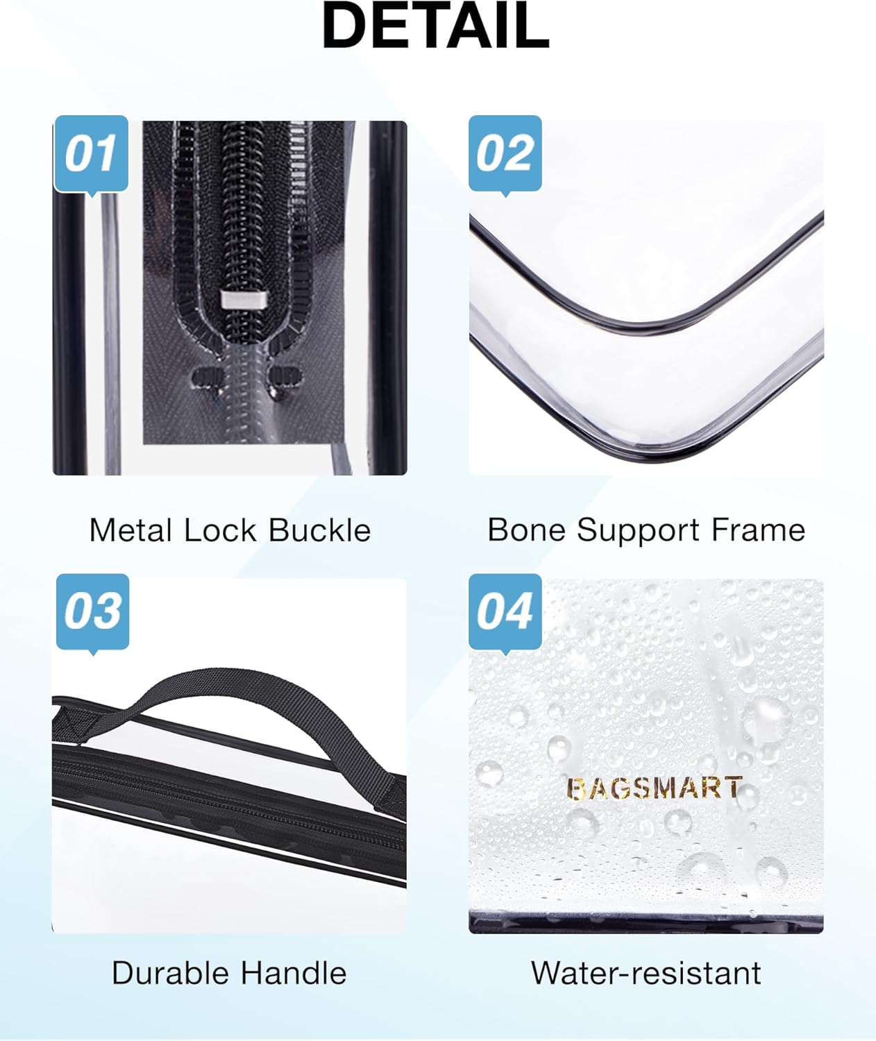 BAGSMART TSA Approved Clear Toiletry Bag, 2 Packs Quart Size Water Resistant Makeup Cosmetic Bags for Women, 2 Sizes Airport Airline Travel Essential Carry On Organizer with Handle Large Opening