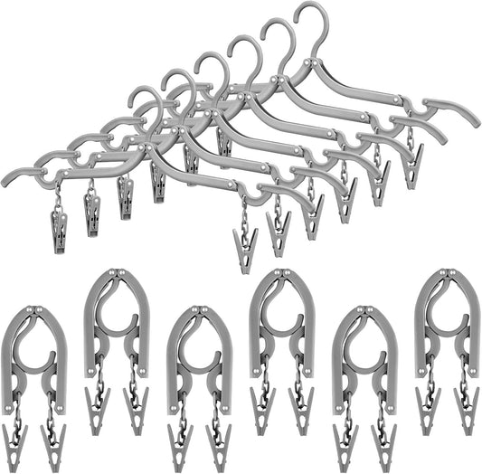 12 Pieces Folding Travel Hangers Foldable with Clips Portable Collapsible Coat Hanger Travel Drying Rack for Clothes, Gray