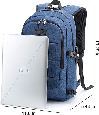 Tzowla Business Laptop Backpack Anti-Theft Backpack with USB Charging Port and Lock 15.6 Inch Computer Backpacks for Women Men, Casual Hiking Travel Daypack (Blue)
