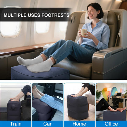 1 Pack Inflatable Travel Foot Pillow,Inflatable Leg Pillow Outdoor Stool, Adjustable 3 Layers Height Leg Rest Pillow for Airplane, Office, Home, Trains, Cars (1Pack Navy)