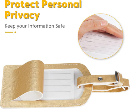 3 Pack Luggage Tags for Suitcases, TSA Approved Bag Tags, Baggage Tags with Privacy Protection, Travel Essentials Luggage Accessories, Golden