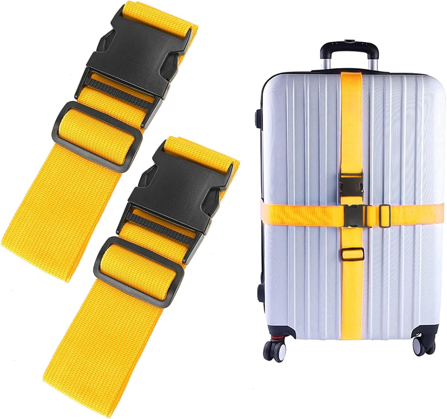 2Pcs Luggage Straps for Suitcase Travel Accessories TSA Approved, 80In Long Belts to Keep Your Suitcase Secure, Adjustable Bag Straps with Quick-Release Buckle for Travel Bag Closure, Yellow