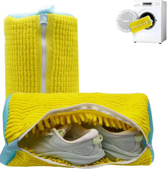 Shoe Washing Machine Bag, Sneaker Laundry Cleaning Bag for Washer and Dryer, 2pcs Yellow Shoe Wash Bags for Most Types and Sizes